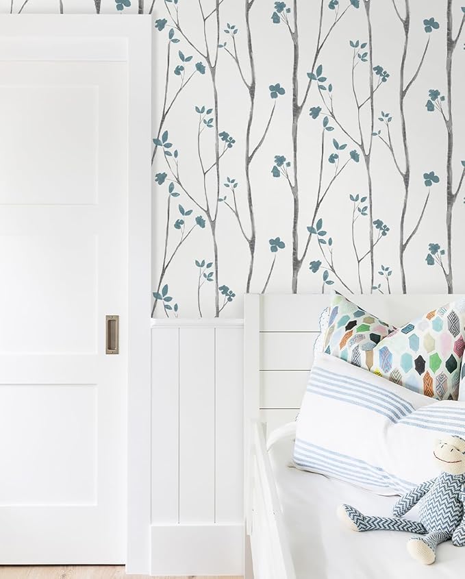 Timeet Blue White Floral Leaf Boho Wallpaper 16.14"x118.11" Self-Adhesive - Image 4