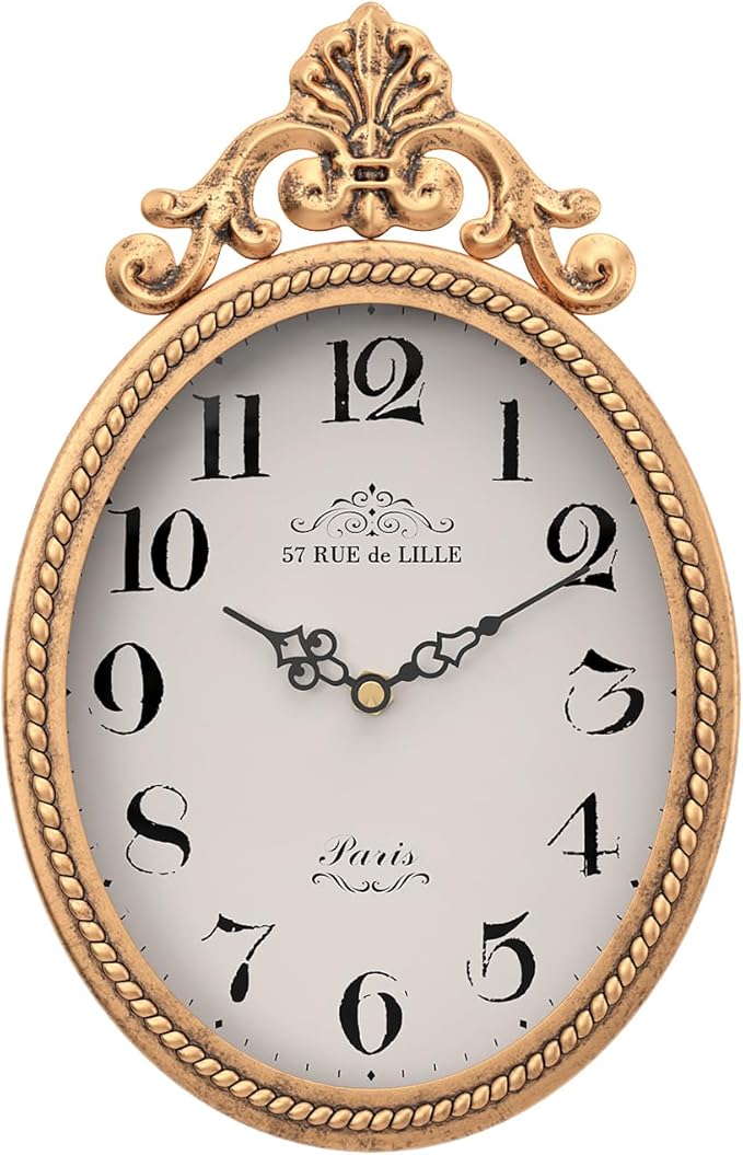 Abdurey Small French Retro Decorative Wall Clock, Antique Gold Vintage Oval by Abdurey