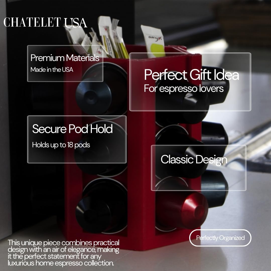 Espresso Coffee Pod Holder & Organizer | Espresso Capsule Kitchen Display Carousel | Holds 18 Pods | Made in USA (Red)