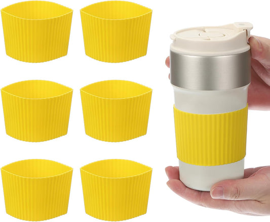 uxcell 6Pack Coffee Cup Sleeves, Reusable Silicone Heat Resistant Cup Protective Sleeve Nonslip Mug Protector Cover for Home Travel Coffee Mug Glasses Water Bottle Boots, Yellow