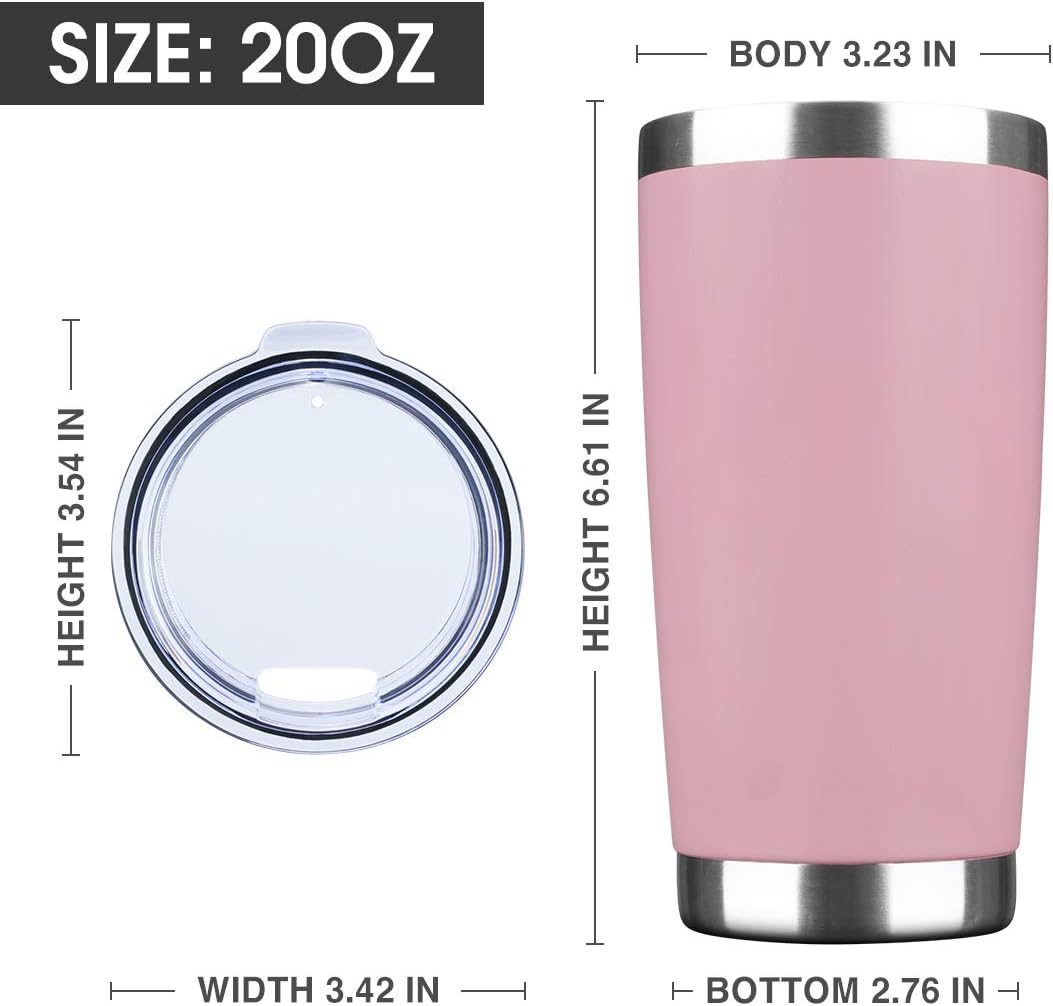 20oz Tumbler Bulk Stainless Steel Vacuum Insulated Tumblers with Lid Double Wall Travel Mug Durable Powder Coated Coffee Cup, Suitable for Ice Drinks and Hot Beverage (Pink 1pack)