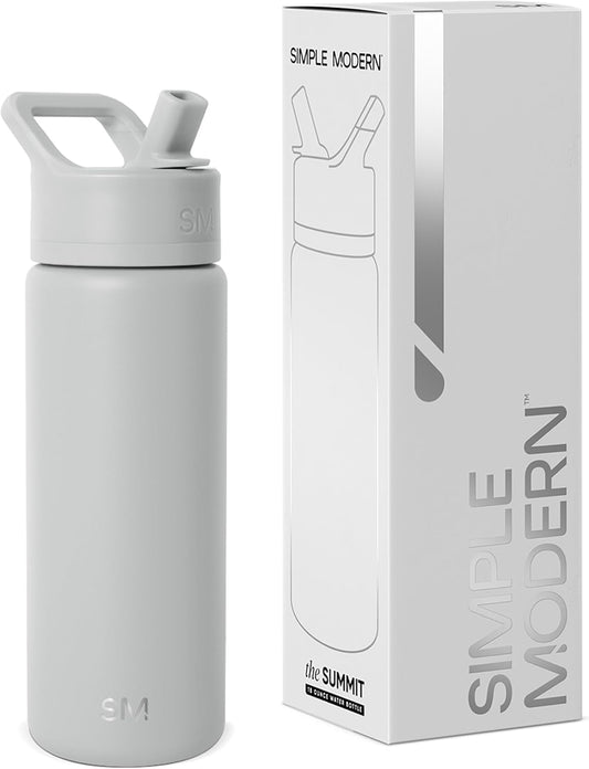 Simple Modern Kids Water Bottle with Straw Lid | Vacuum Insulated Stainless Steel Metal | Reusable Leak Proof BPA-Free Thermos for School | Summit Collection | 18oz, Ice Gray