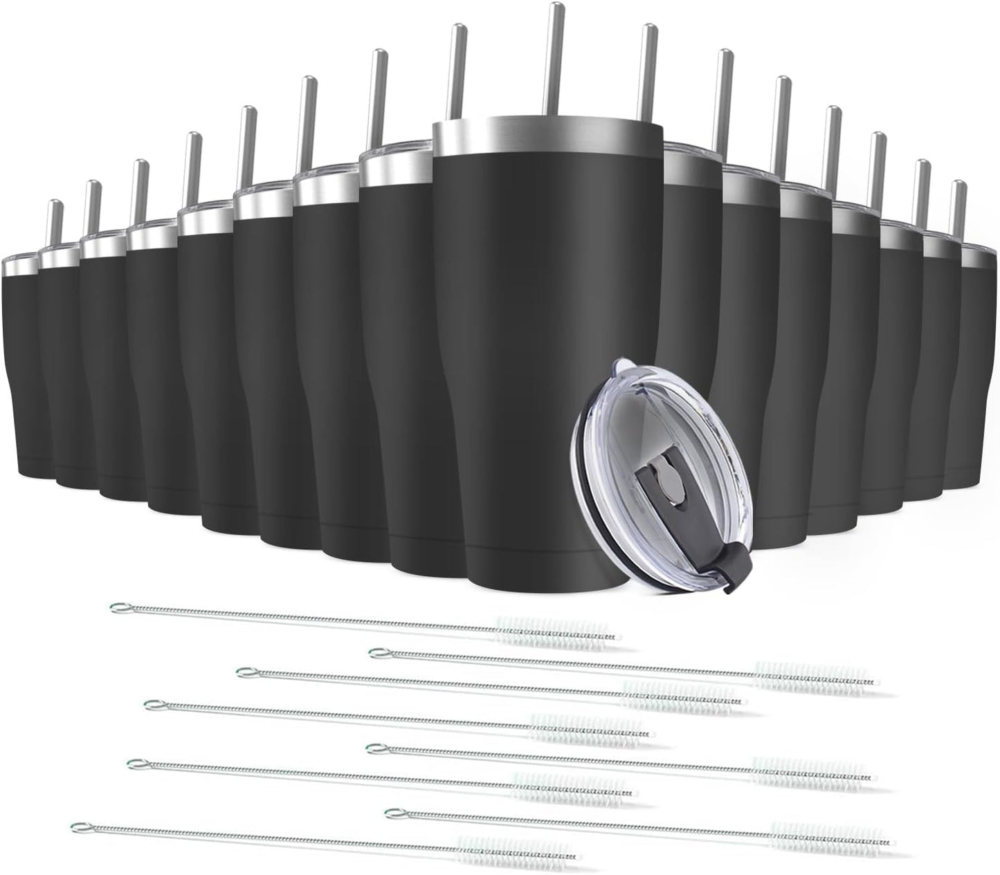 16 Pack 20oz Stainless Steel Tumblers Bulk Reusable Travel Mugs with Lid, Double Wall Powder Coated Coffe Cup for Home, Office, Outdoor Suitable for Vehicle Cup Holders