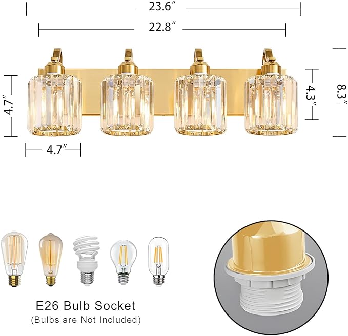 Crystal Vanity Lights, Modern 4-Light Bathroom Lights Over Mirror, Bathroom - Image 4