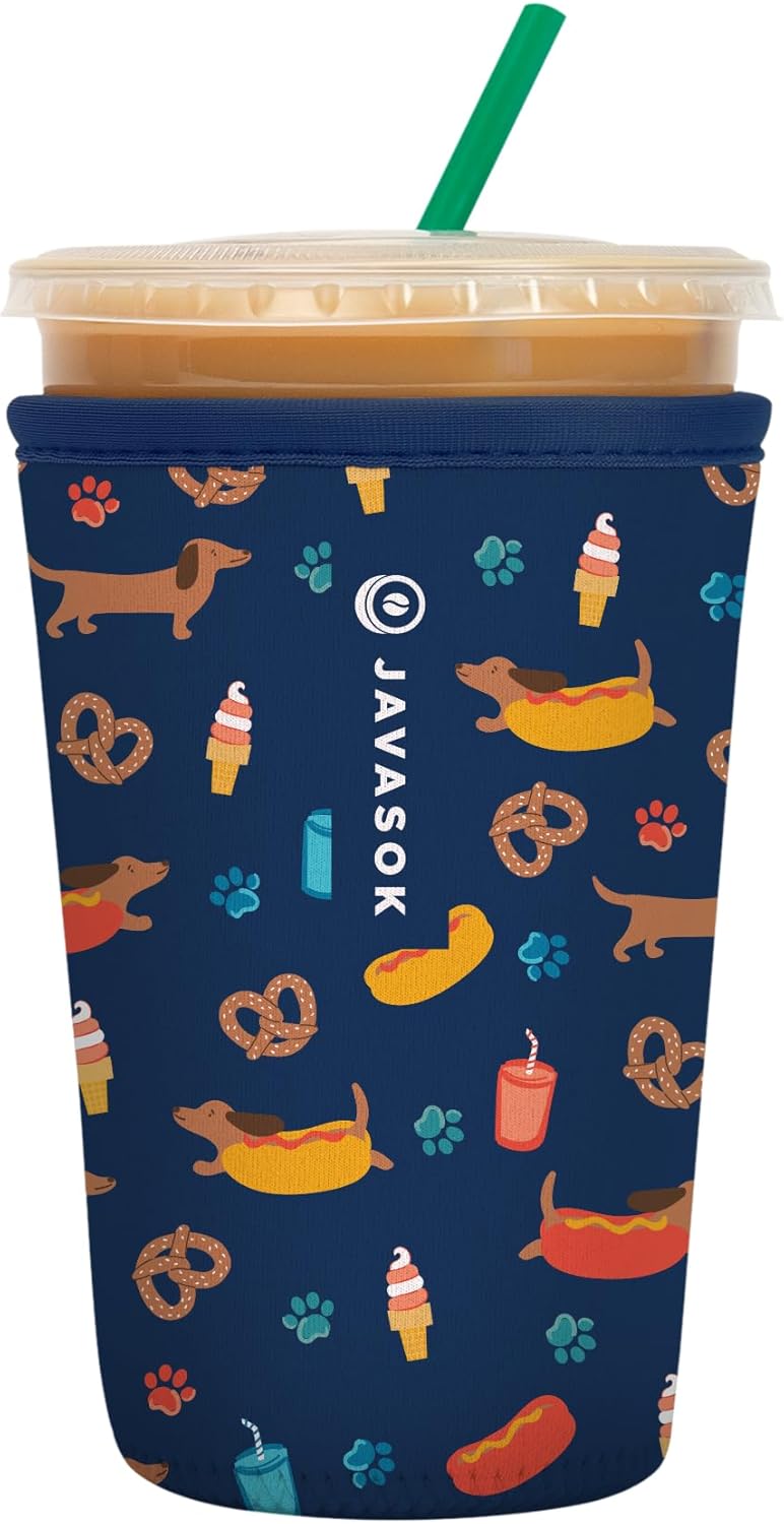 Sok It JavaSok Iced Coffee & Cold Soda Insulated Neoprene Cup Sleeve (Hot Dawgs, Medium: 22-28oz)