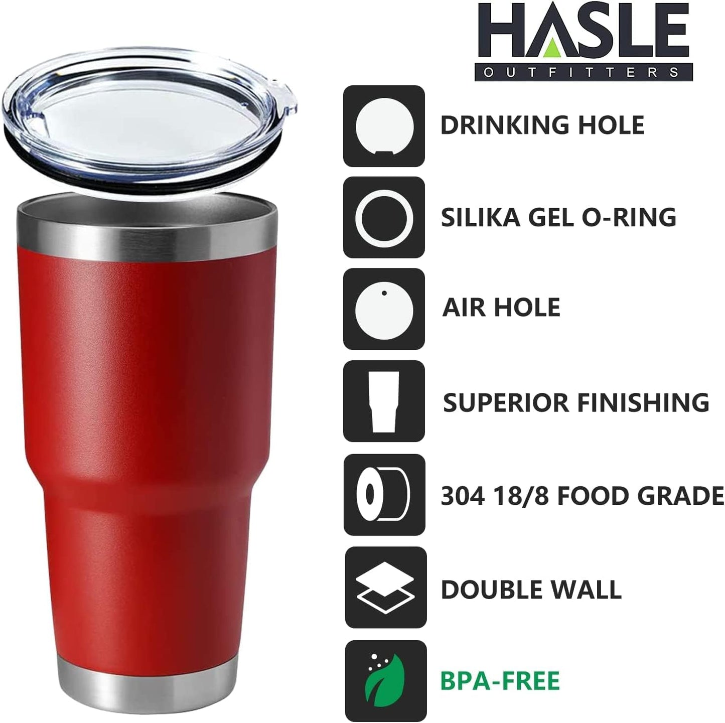 HASLE OUTFITTERS 30oz Stainless Steel Tumbler, Double Wall Vacuum Insulated Travel Mug Tumbler, Durable Insulated Coffee Mug, Gift Box Set (Red, 12)