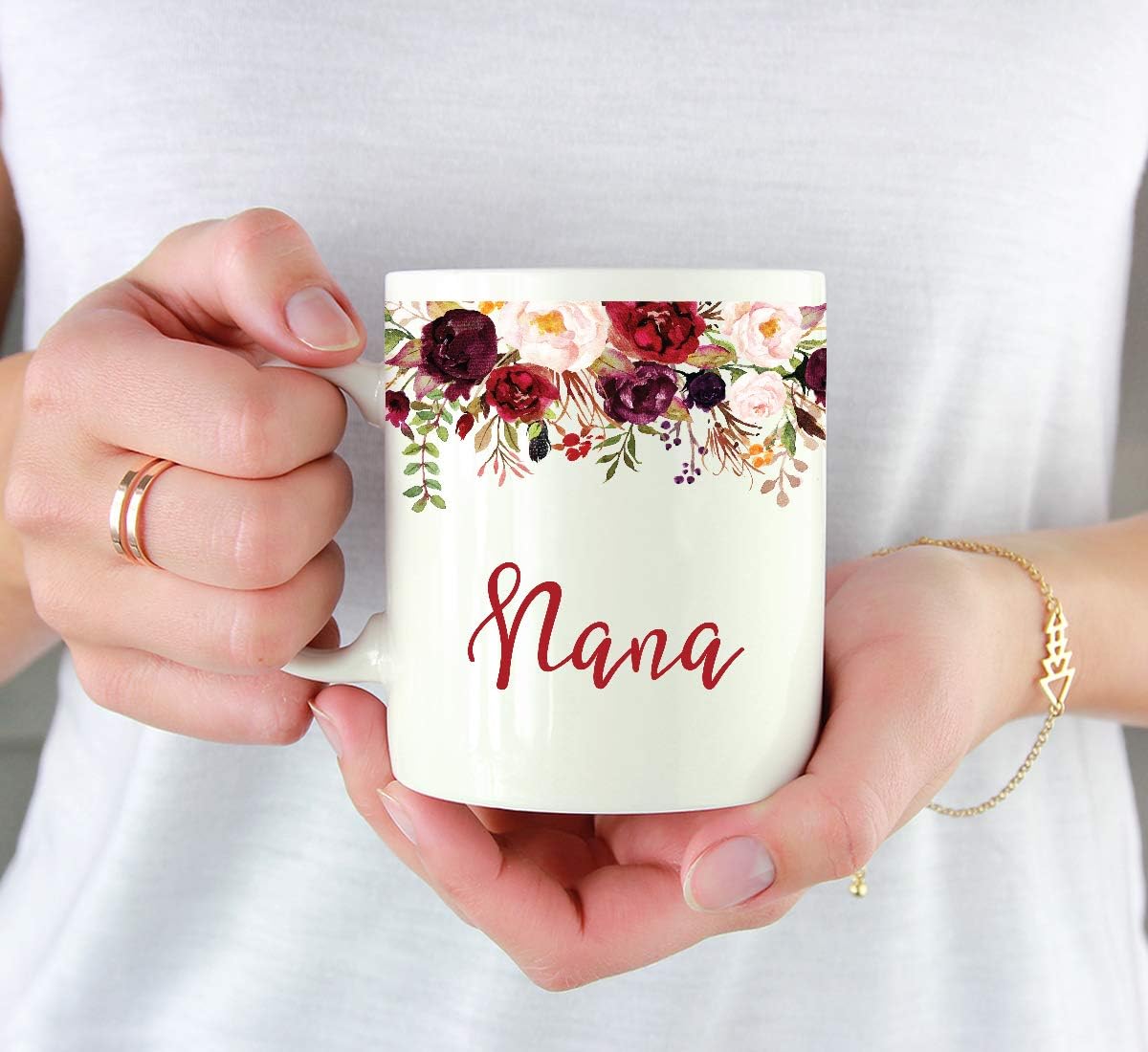 Andaz Press 11oz. Mother's Day Ceramic Coffee Tea Mug Gift, Fall Autumn Marsala Burgundy Flowers Roses Florals, Nana, 1-Pack, Includes Gift Box, Birthday Christmas Gift Ideas