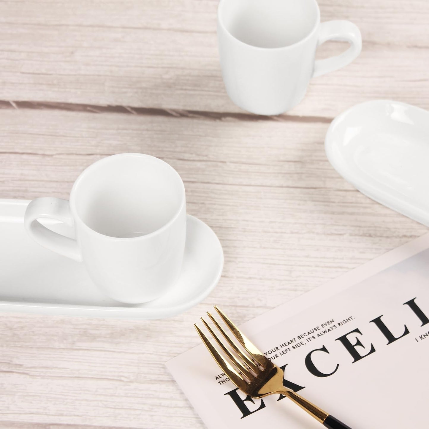 Italian Style Espresso Cup Set of 4 | Porcelain Demi Tasse Cups and Saucers, 3 oz