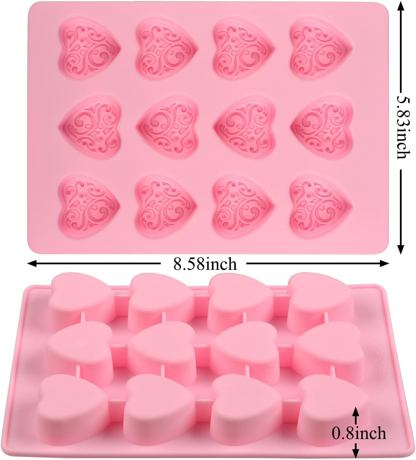 Silicone Heart-Shaped Chocolate Molds - Set of 3 Non-Stick Candy Heart Molds Silicone for Baking, Candy, Gummy, Food Grade - Pink