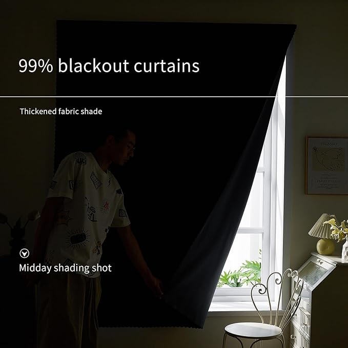 AJAZZ 100% Blackout Stick Curtain Portable Blackout Curtains Adhesive Curtains - Image 4