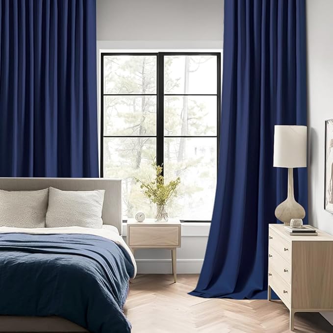 MIULEE Navy Blue Back Tab Blackout Curtains 108 Inch Long 2 Panels Set - Image 2