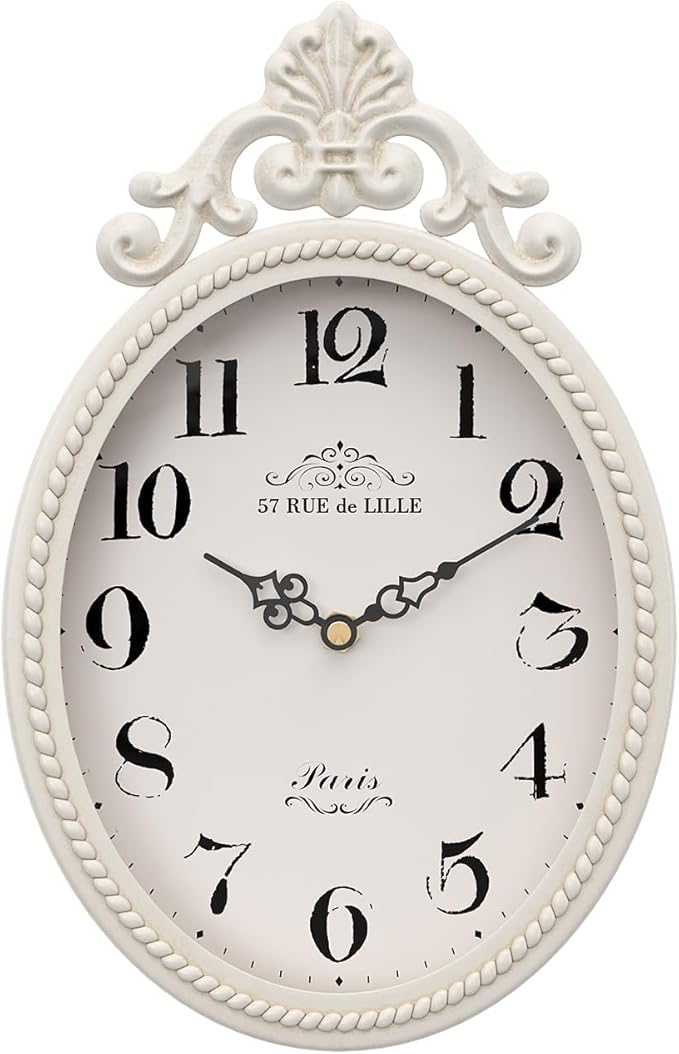 Abdurey Small French Retro Decorative Wall Clock, Ivory White Vintage Oval Style by Abdurey