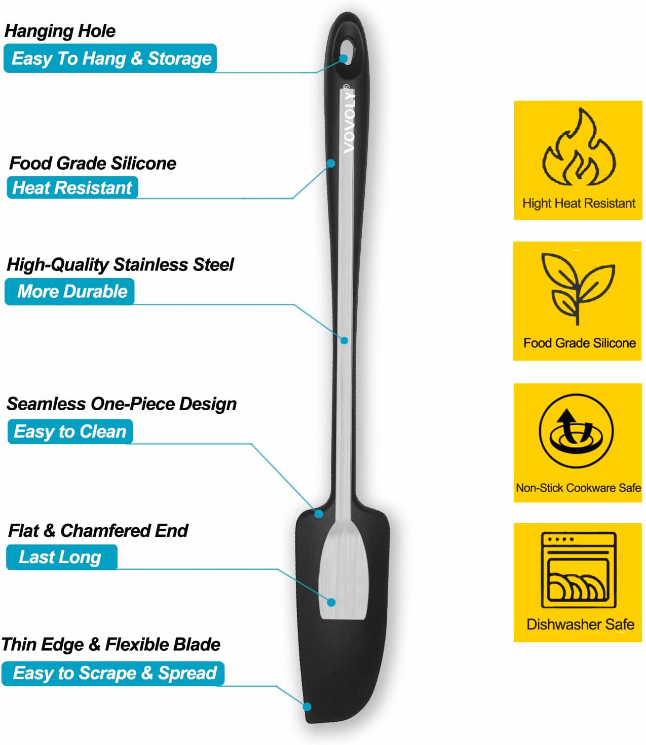 3-Pack Silicone Jar Spatulas, Vovoly Small Seamless Design Rubber Scraper with Stainless Steel Core, Heat Resistant and Non-Stick Mini Spatula for Jars and Blenders, BPA Free,11 IN, Assorted color