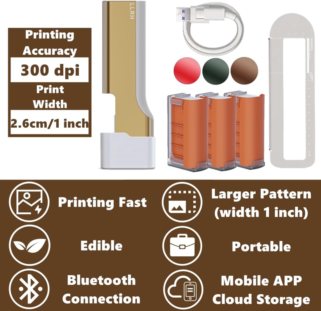 LLRH Latte Art Food Printpen DIY Image for Coffee Beer Cocktails Macaron Cookie, Bluetooth, for Home, Small Shops (3 Colors)