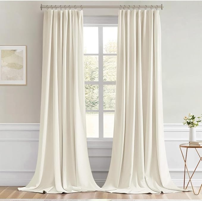 MIULEE Beige White Back Tab Blackout Curtains 120 Inch Long 2 Panels Set - Image 9
