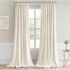 MIULEE Beige White Back Tab Blackout Curtains 108 Inch Long 2 Panels Set - Image 9