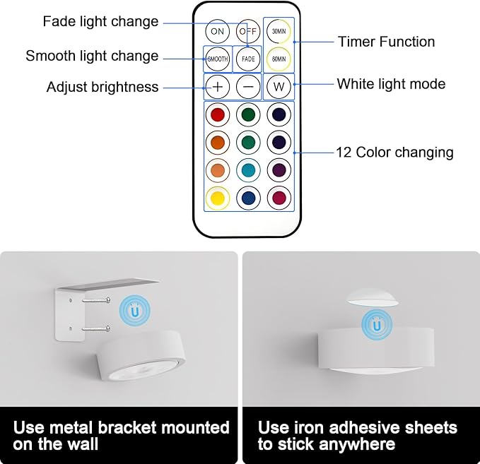 3 Pack Picture Lights for Wall, 13 RGB Color Rechargeable Battery Operated wall - Image 5