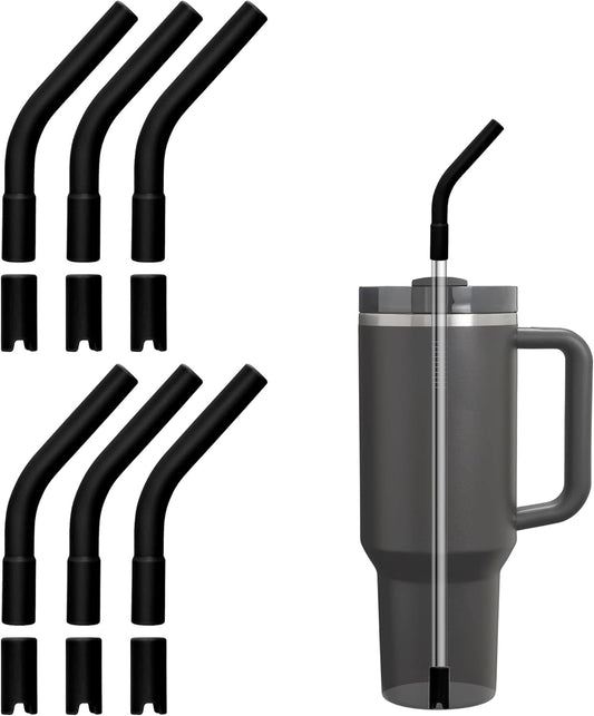 6Pcs Silicone Straw Tips, Reusable Rubber Straw Tips for Metal Straws and Other 0.31Inch (8MM Outdiameter) Straws, Fit for Stanley Cup Tumbler (Black)