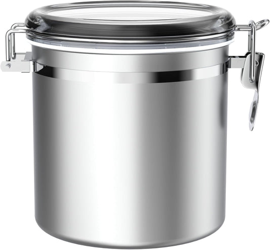 ENLOY 165oz Stainless Steel Airtight Canister for Kitchen, Large Flour Coffee Bean Tea Cereal Sugar Cookie Metal Food Storage Canisters with Clear Lid and Sturdy Locking Clamp (7.7 * 7.7 * 8.4in)