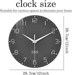 XNM Modern Glass Minimalist Wall Clocks Battery Operated 12 Inch Analog Dark - Image 3
