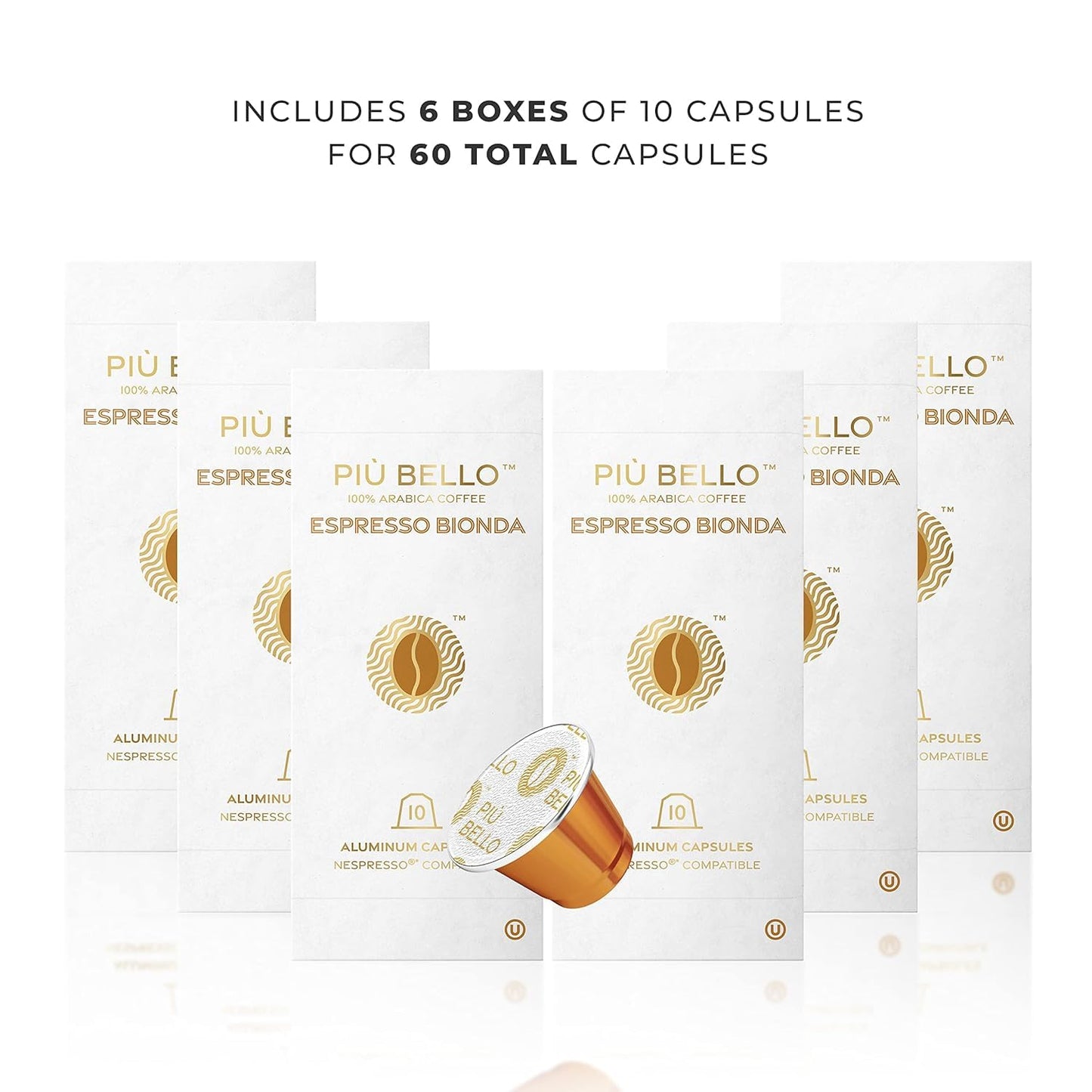 Piu Bello Bionda Espresso Coffee Pods for Nespresso Original Machines – Compatible Capsules Pack – Rich & Balanced Taste – Strong Italian Espresso Flavor – Kosher Certified (60 Count, Single Flavor)