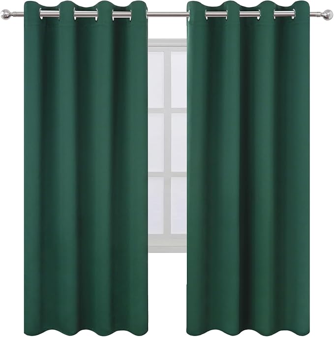 LEMOMO Blackout Curtains 66 x 72 Inch Long Dark Green Curtains Set of 2 Panels - Image 2