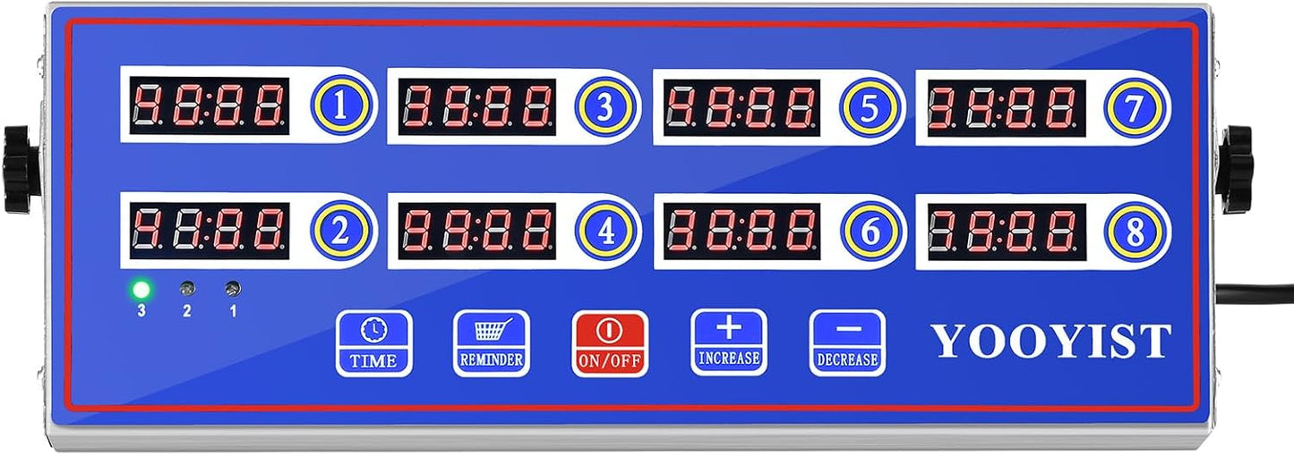 Kitchen Timers for Cooking – 8 Channel Commercial Kitchen Timer Restaurant Kitchen Supplies – Stainless Steel LED Technology Kitchen Timer Digital – Reminder Function, Loud Alarm, Blue