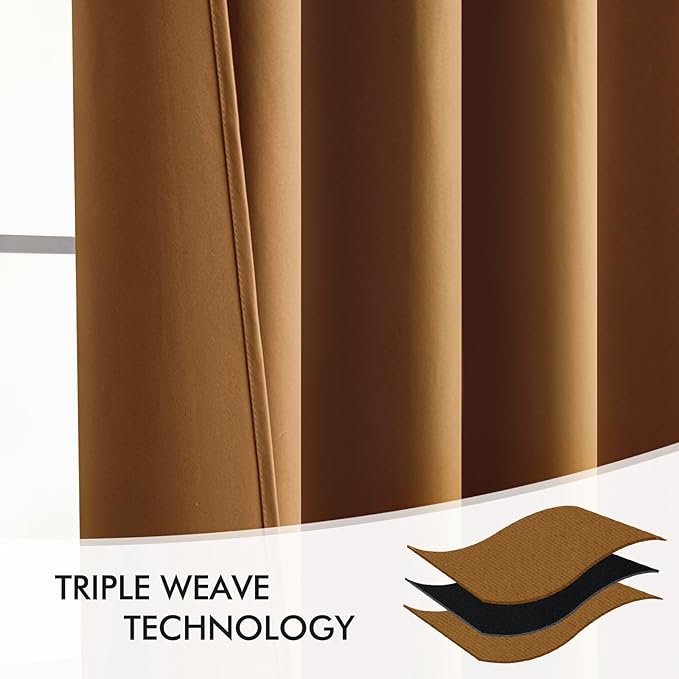 MIULEE Golden Brown Back Tab Blackout Curtains 90 Inches Long 2 Panels Set - Image 7
