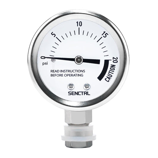 SENCTRL 0-20 Psi Pressure Cooker Canner Gauge Replacement Part, 2" Dial Size, Stainless Steel Case, 1/8" NPT Male Lower Mount, Waterproof, with Silicone Adapter and Nut, for Pressure Cooker Canning