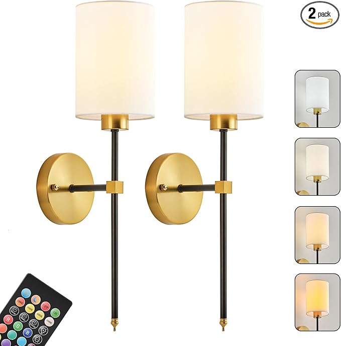 Battery Operated Wall Sconce Set of Two, Wireless Rechargeable Wall Light by KARTOOSH
