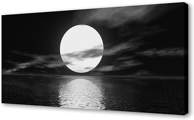 Cao Gen Decor Art S06498 Wall Art Canvas Sea White Full Moon in Night Picture by Cao+Gen+Decor+Art