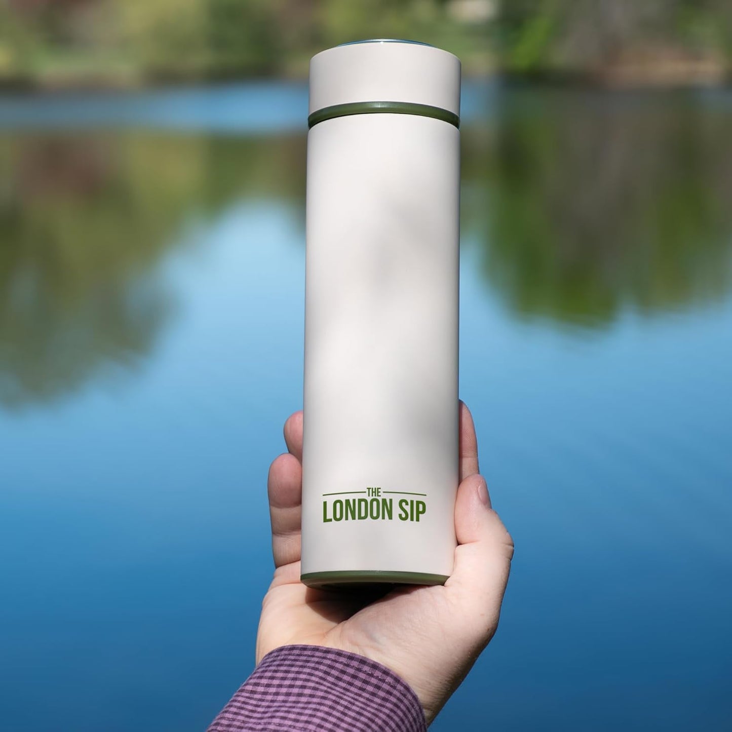 London Sip 16.9 oz Multi-Purpose Tea Infuser Mug – Fruit Infuser Water Bottle for Hot and Cold – Double Wall Stainless Steel Insulated, Safari Beige