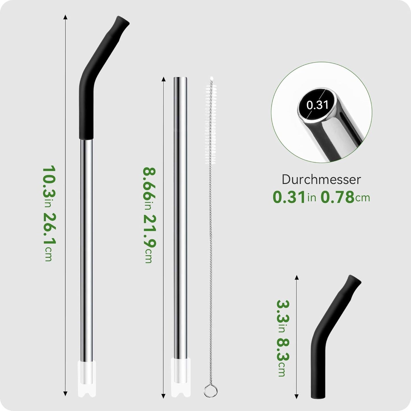 Snowfall 2 Pcs Replacement Metal Straws for Stanley 14 OZ, 20 OZ Tumbler, Stainless Steel Straws with Silicone Tip for 20 OZ Tumbler, Straw Brush (Light Pink)