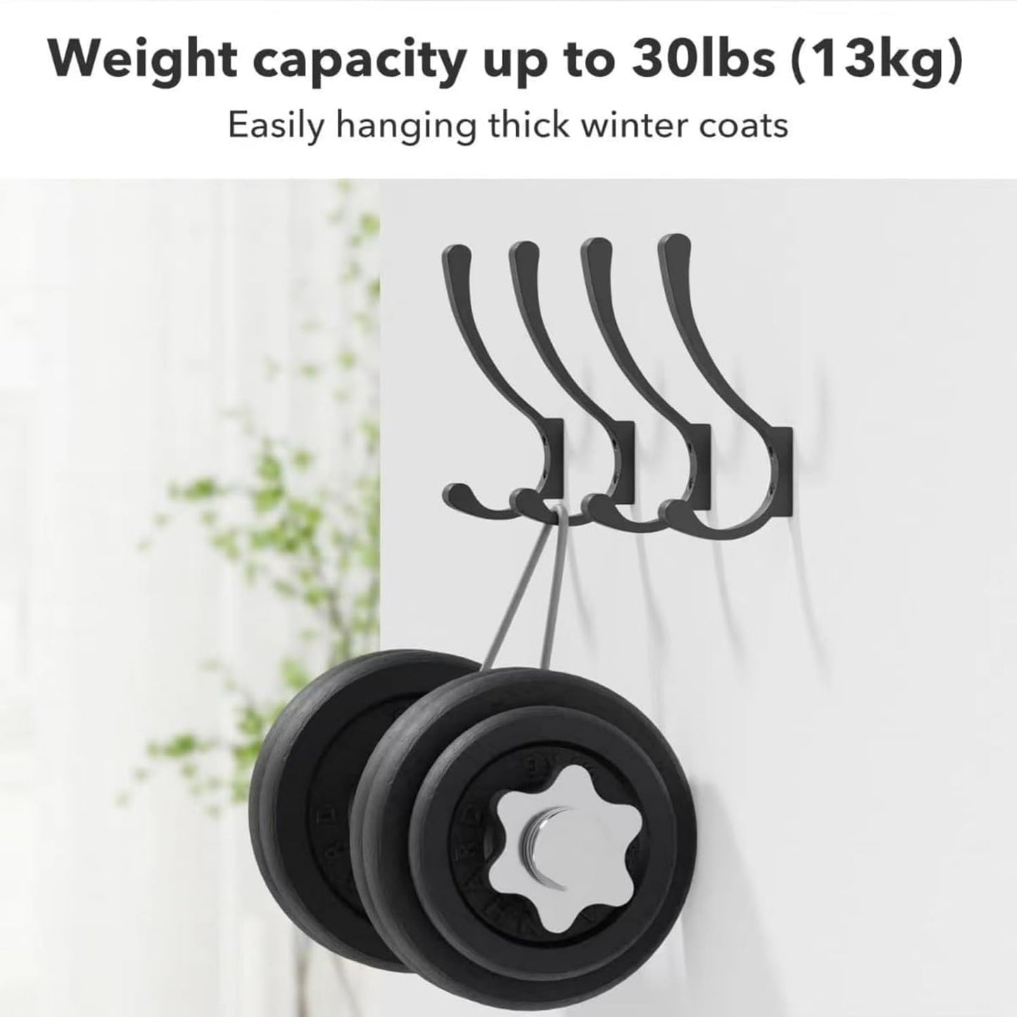 4 Pack Hanging Coat Hooks Wall Mount, Coat Hanger Wall Hangers, Metal Hooks for Hanging Heavy Duty, Screw in Hooks for Hanging Towels, Clothes, Backpack, Hat, Bag, Jacket, Key, Robe, Backpack Black