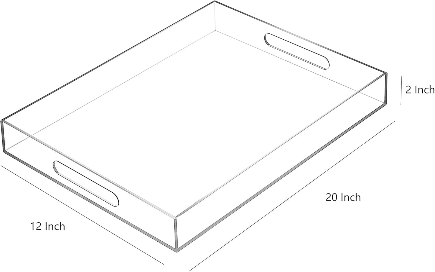 Clear Sturdy Acrylic Serving Tray with Handles-12x20Inch-Serving Coffee,Appetizer,Breakfast,Butler-Kitchen Countertop Tray-Makeup Drawer Organizer-Vanity Table,Ottoman Tray-Decorative