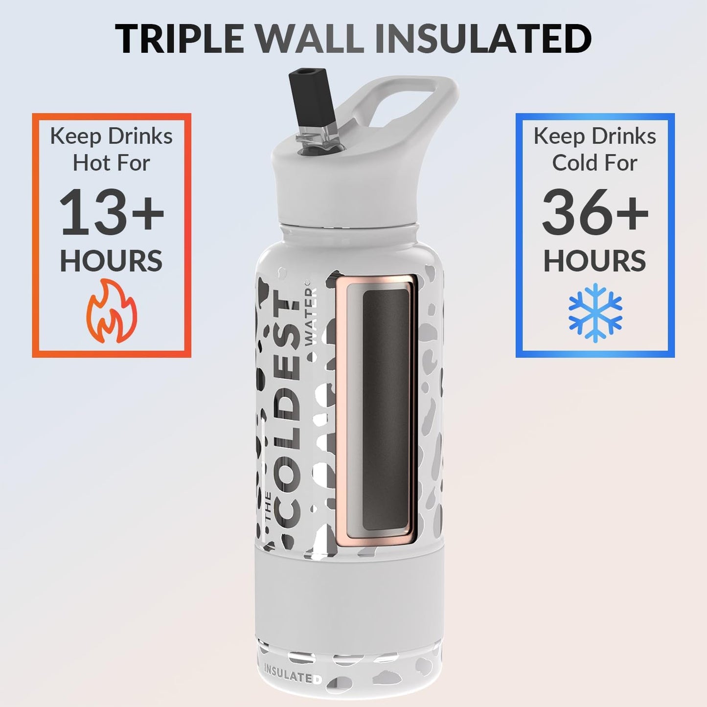 Coldest Insulated Water Bottle with Straw Lid - Stainless Steel Metal Insulated Bottle for Men & Women (Silver Leopard, 32 oz)