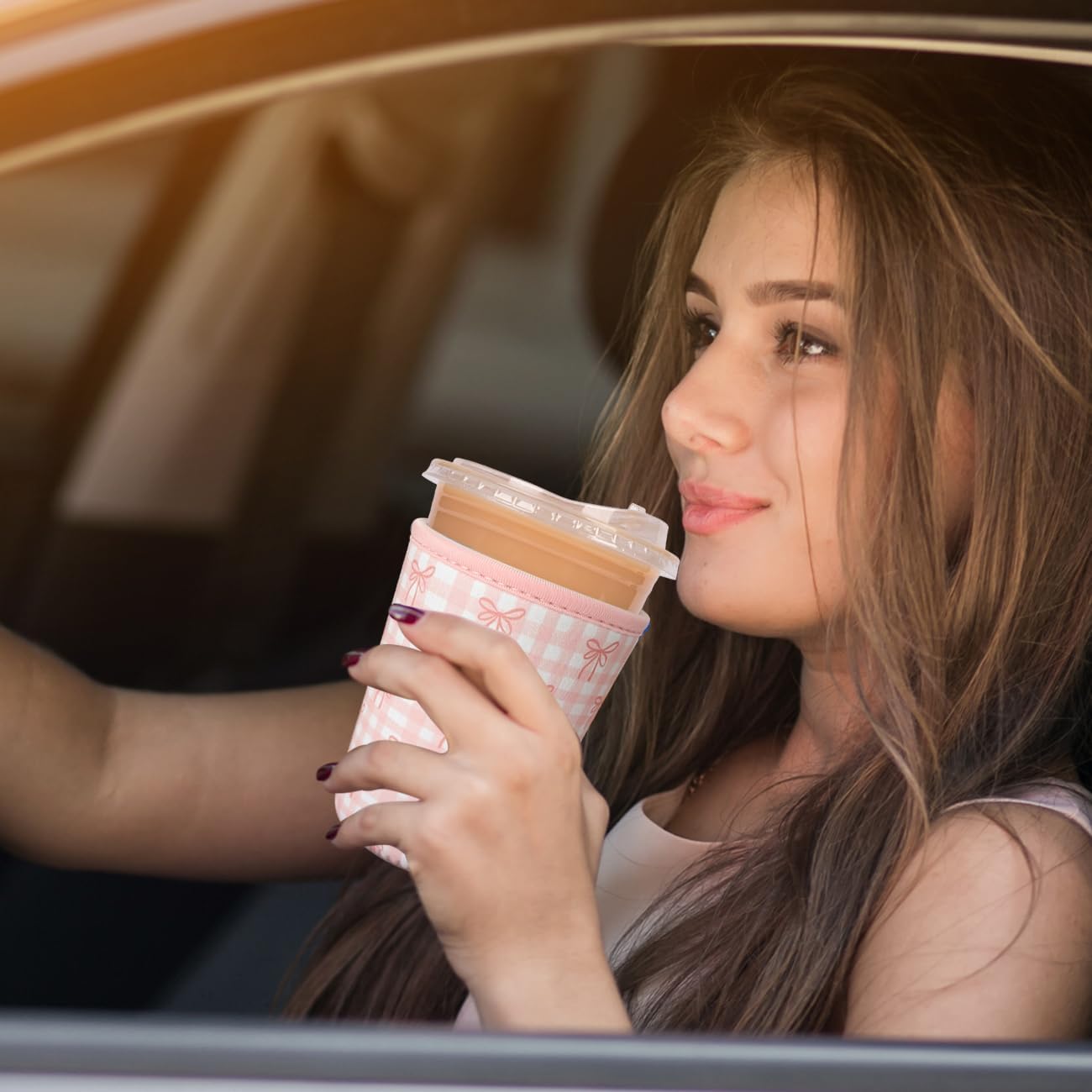 Reusable Insulated Neoprene Iced Coffee Cup Sleeve, Durable Drink Sleeve for Cold Beverages, Beverage Holder for Iced Coffee, Lovely Bows