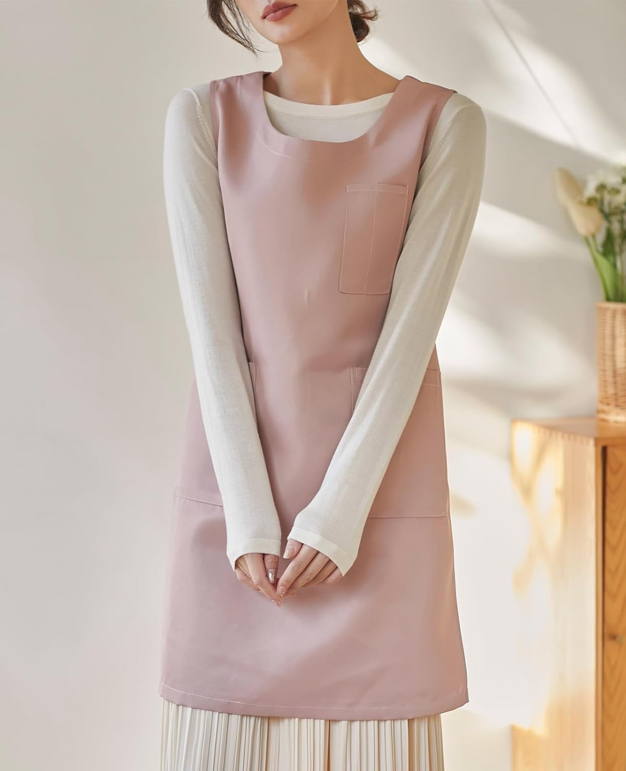 Women Cobbler Apron Japanese Style Aprons with 3 Pockets for Work Chef Kitchen