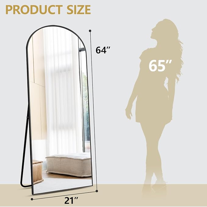 Prywot Arched Floor Mirror, 64 "x 21" Full Length Mirror Wall Mirrors Hanging - Image 7