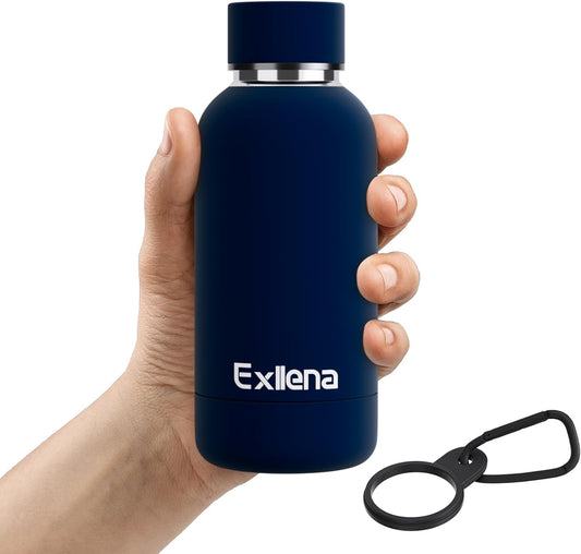 Small Water Bottle 12oz with Clip, Double Wall Stainless Steel Vacuum Small Insulated Water Bottle Keeps Drinks Cold 24 Hrs/Hot 12 Hrs for Kids Handbag School BPA Free (Navy Blue)