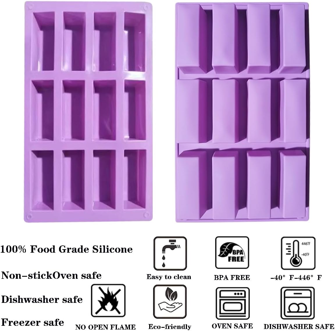 3Pcs oat bar mold - 12rectangle silicone molds - Chocolate silicone mold for baking candies/energy bars, cheesecake, dried fruit cereal cookies (3, purple)