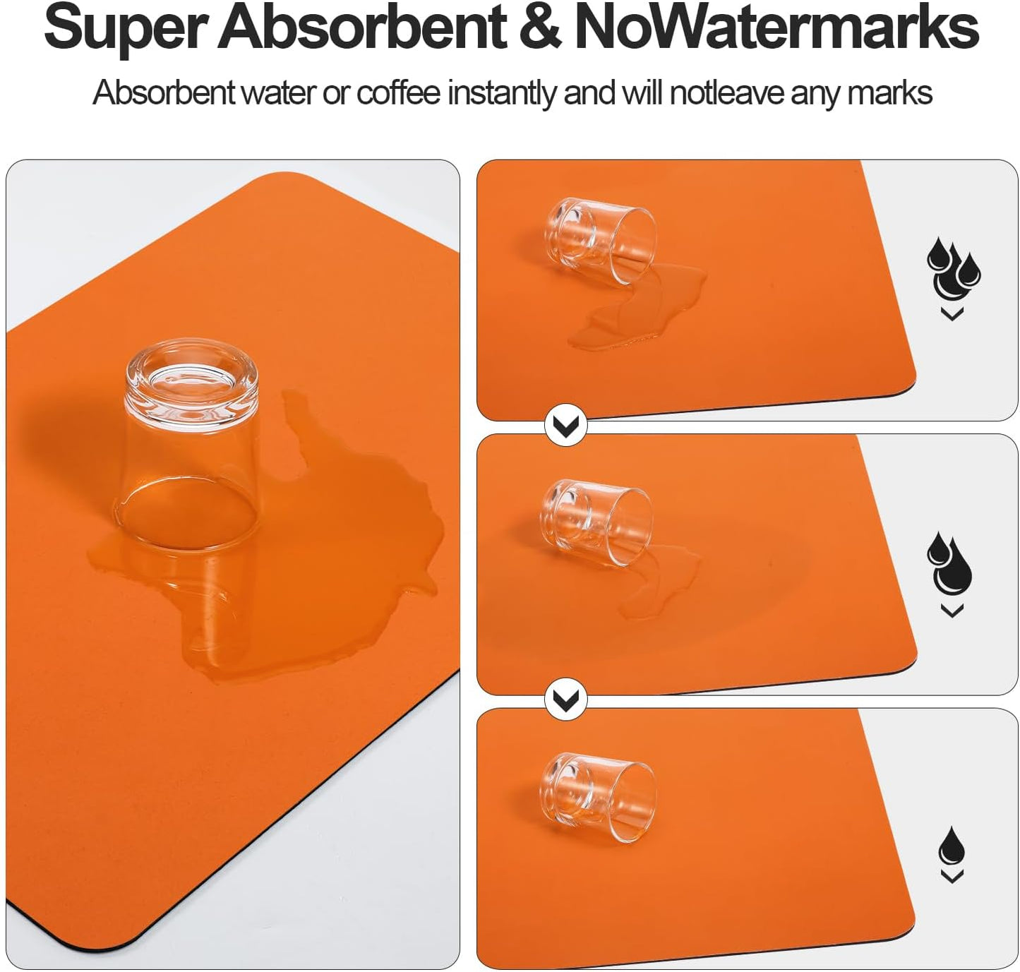 Dish Drying Mat for Kitchen Counter | Coffee Bar Mat for Countertops | Heat Resistant Drainer Mat with Non-slip Rubber Backed | Hide Stain Kitchen Absorbent Draining Mat | Orange 18"x28"