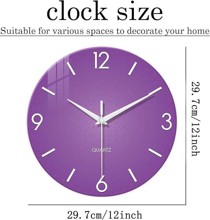 XFM Purple Wall Clock for Girls Bedroom Analog Simple Wall Clocks Battery - Image 6