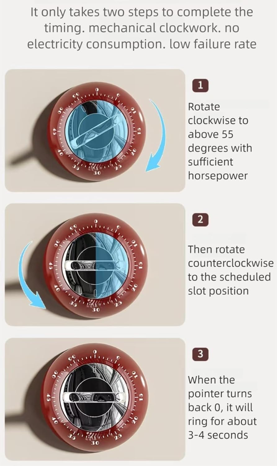 Kitchen Timers for Cooking, 100% Mechanical Cooking Timer，No Batteries Required，Magnetic Back.(red)