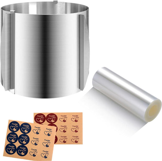 Cake Ring Extra High 15cm Acetate Cake Collar Set - Adjustable 6 to12Inch Stainless Steel Round Cake Mousse Molds Baking Ring with 6.3inchx394inch Clear Acetate Sheets Cake Roll for Pastry, Cake Decor