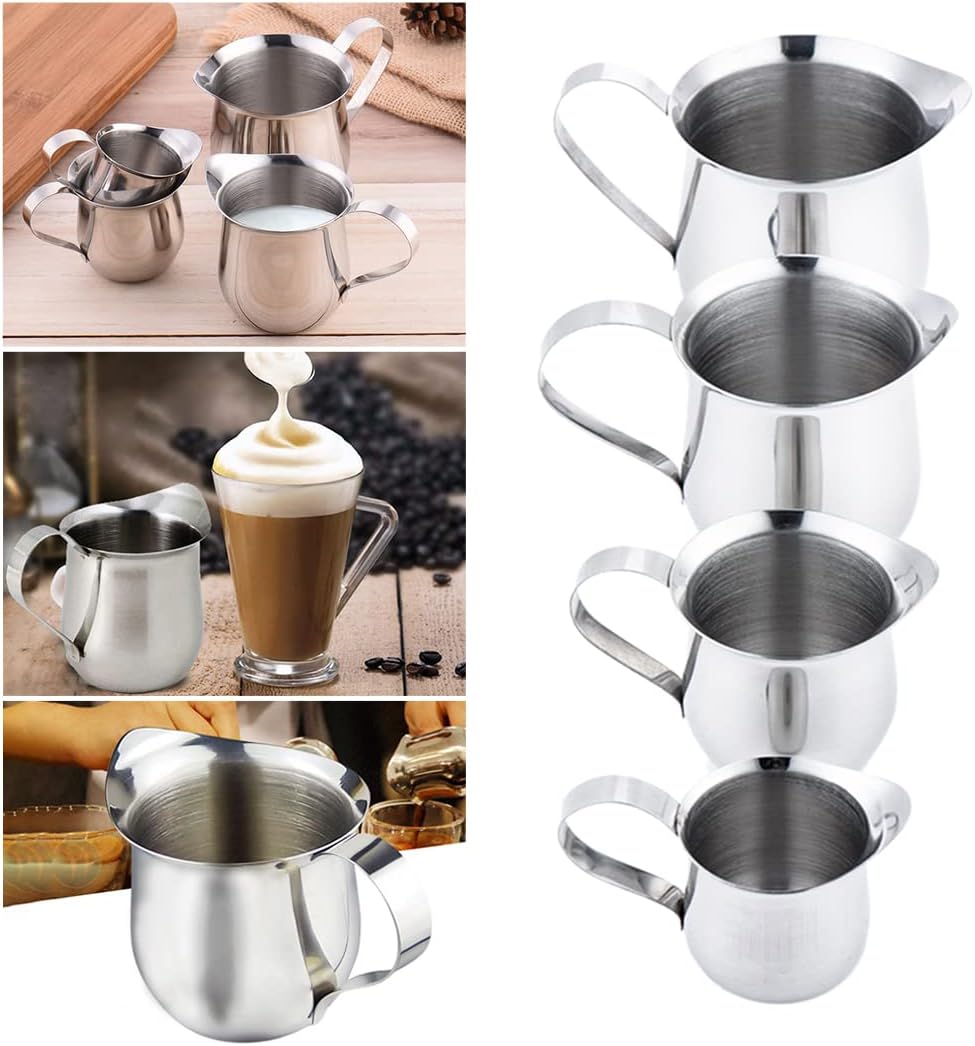 Rolin Roly 2Pcs Milk Frothing Pitcher Stainless Steel 60ml Small Bell-Shaped Creamer Mini Coffee Jug for Barista Cappuccino Espresso Cups Latte Art Pitcher