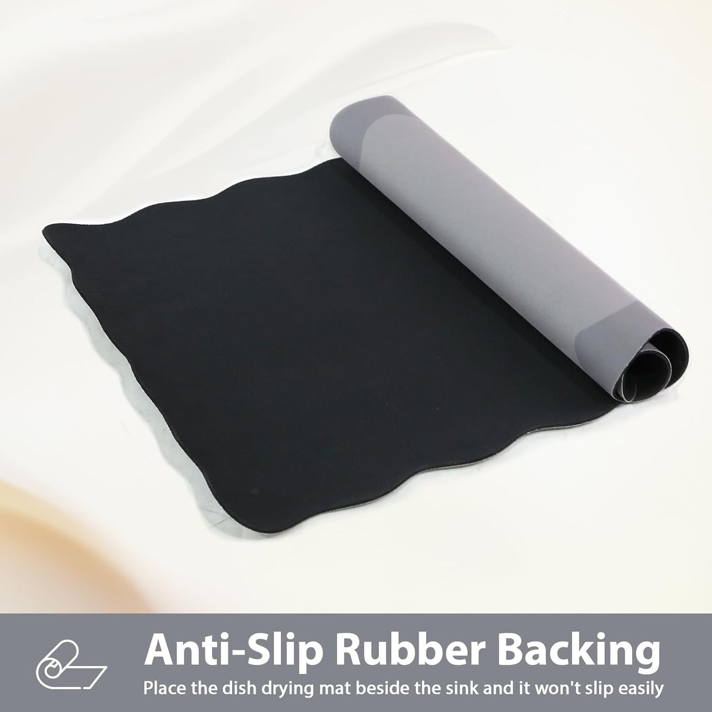 Scalloped Coffee Bar Mat for Countertop, Cute Dish Drying Mats for Kitchen Counter, Diatomite Absorbent Mat for Coffee Station, Kitchen Aesthetic Decor (12"x19", Grey)