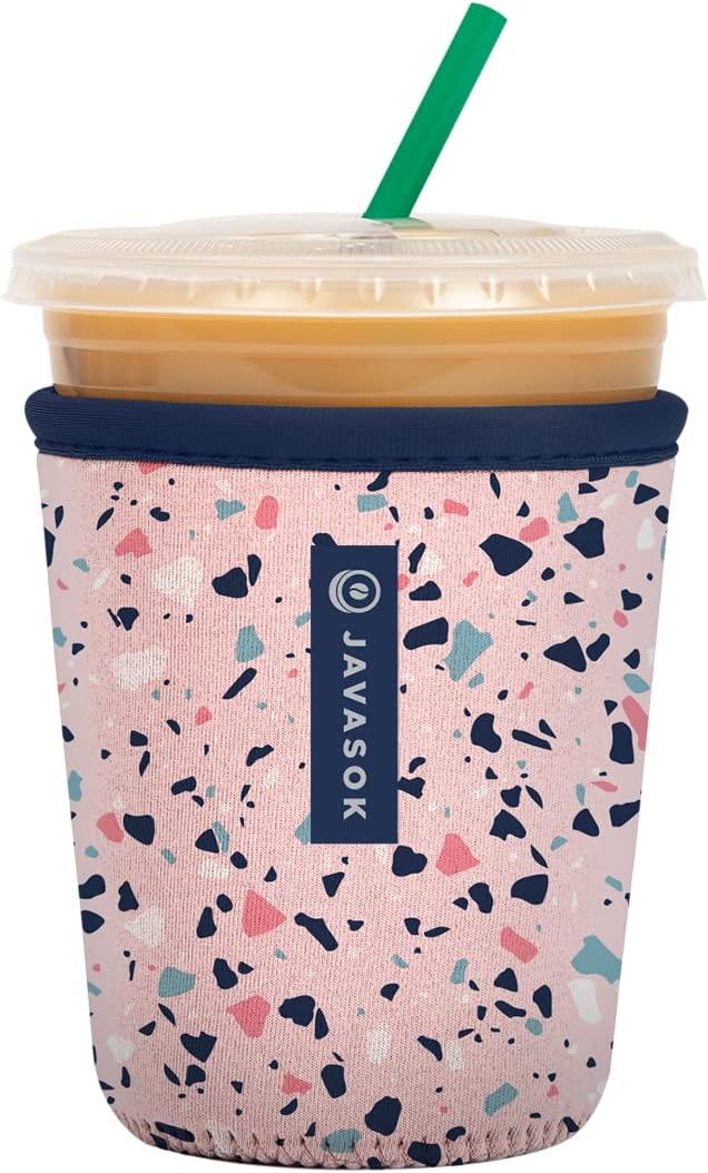 Sok It JavaSok Iced Coffee & Cold Soda Insulated Neoprene Cup Sleeve (Pink Terrazzo, Small: 16-20oz)