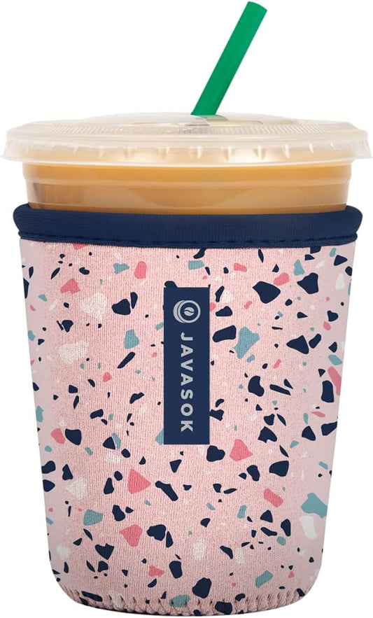 Sok It JavaSok Iced Coffee & Cold Soda Insulated Neoprene Cup Sleeve (Pink Terrazzo, Small: 16-20oz)