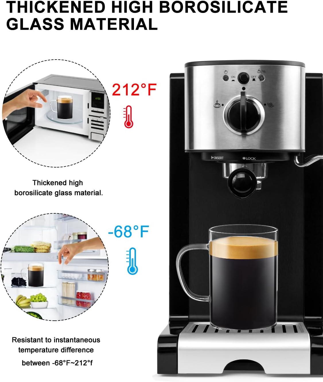 LUXU Glass Coffee Mugs 16 oz,Set of 4 Large Glass Coffee Cups Clear Tea Cups,Iced Coffee Glasses,Lead-Free Drinking Glasses for Water,Cappuccino,Latte,Cereal,Yogurt,Milk-Flat Bottomed Design